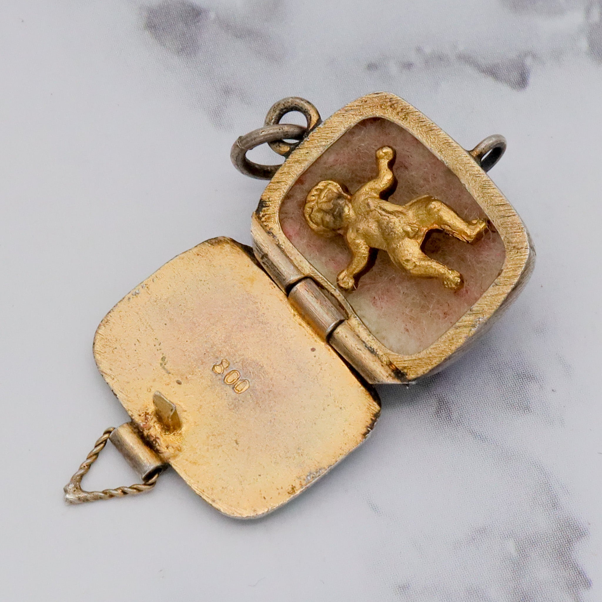 Large antique gilt .800 silver enamel Egyptian Baby Moses basket charm